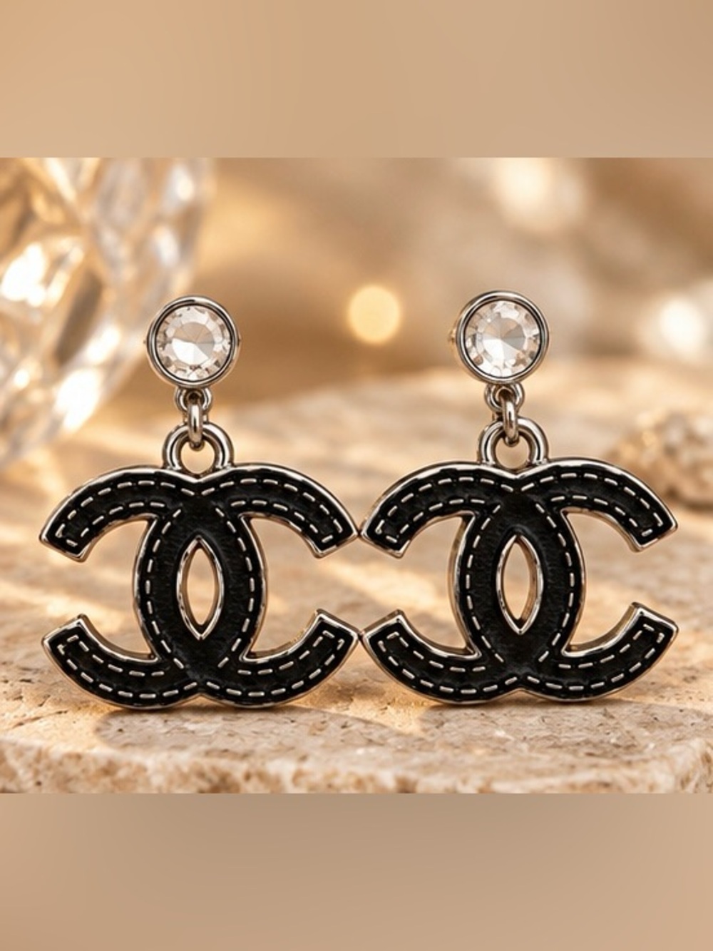 Black Crystal Statement Drop Earrings Bold Geometric Fashion Jewelry